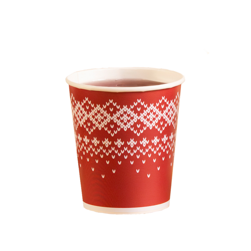 Pappbecher, einwandig, rot/weiss, 150ml/6oz, ø70mm